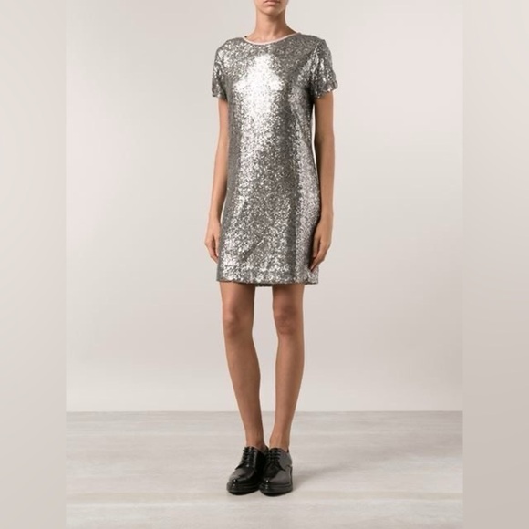 IRO Silver Sequin Mini Dress Shift Disco Party Sparkle Cocktail NYE Holiday S - Picture 3 of 12